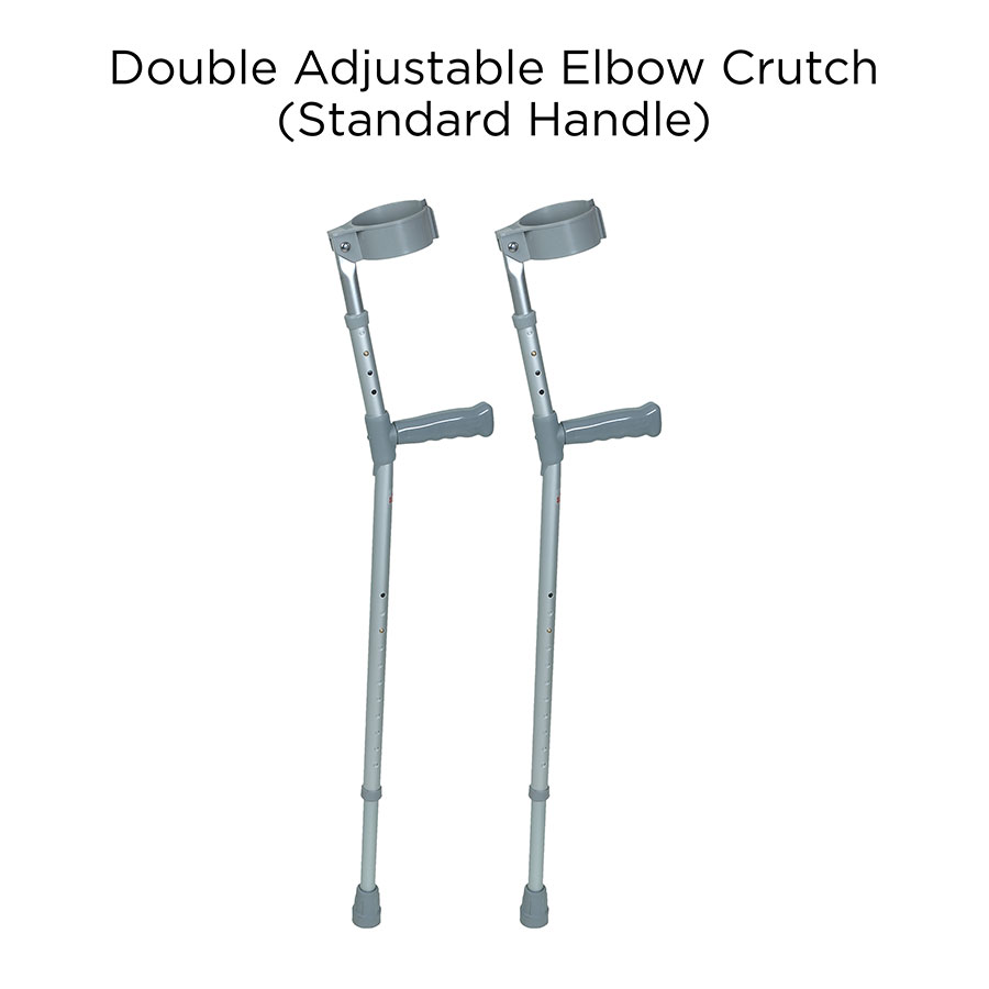 Double adjustable elbow crutch with standard handle 