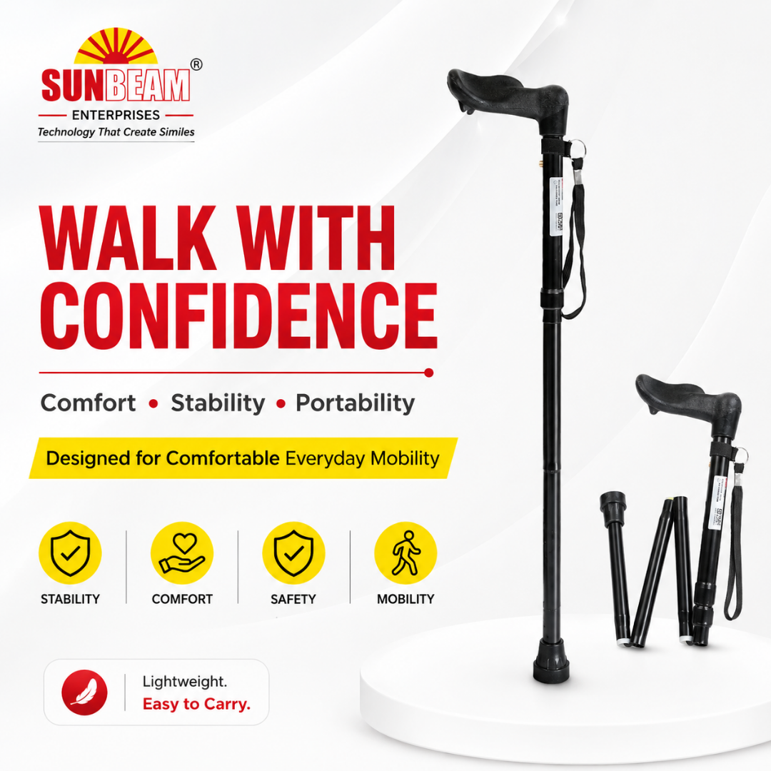 Folding Walking Stick with Ergonomic Handle Right Hand