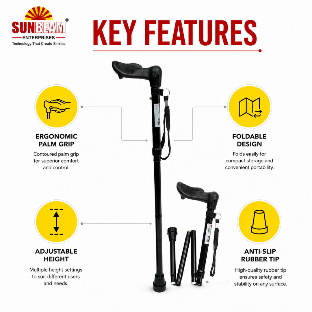 Folding Walking Stick with Ergonomic Handle Right Hand
