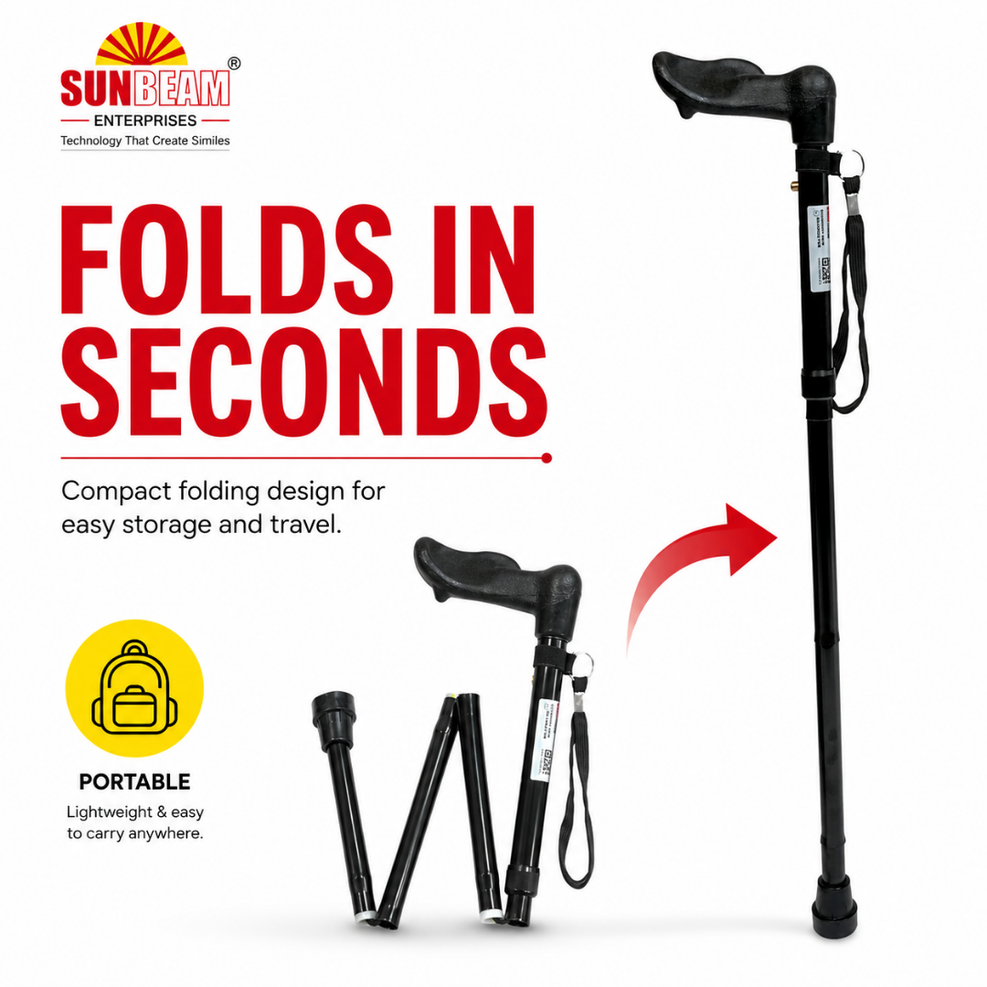Folding Walking Stick with Ergonomic Handle Right Hand