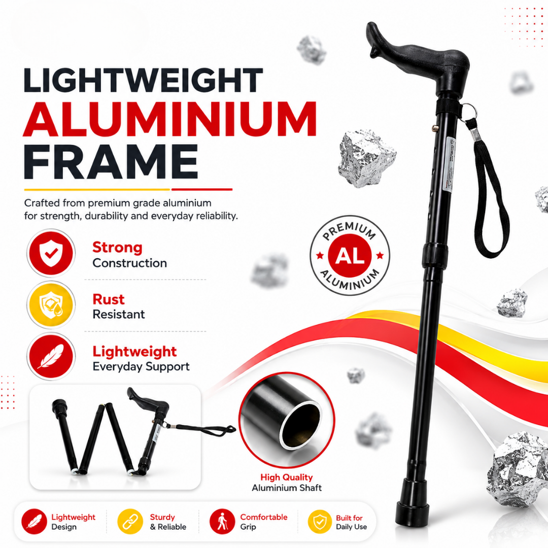 Folding Walking Stick with Ergonomic Handle Right Hand
