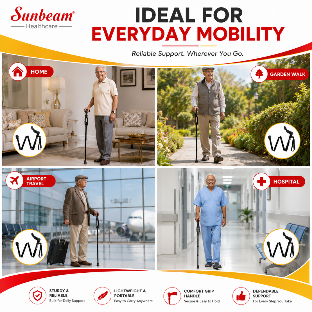 Folding Walking Stick with Ergonomic Handle Right Hand