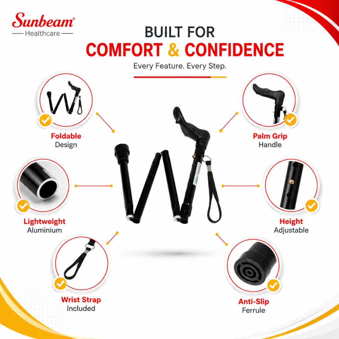 Folding Walking Stick with Ergonomic Handle Right Hand