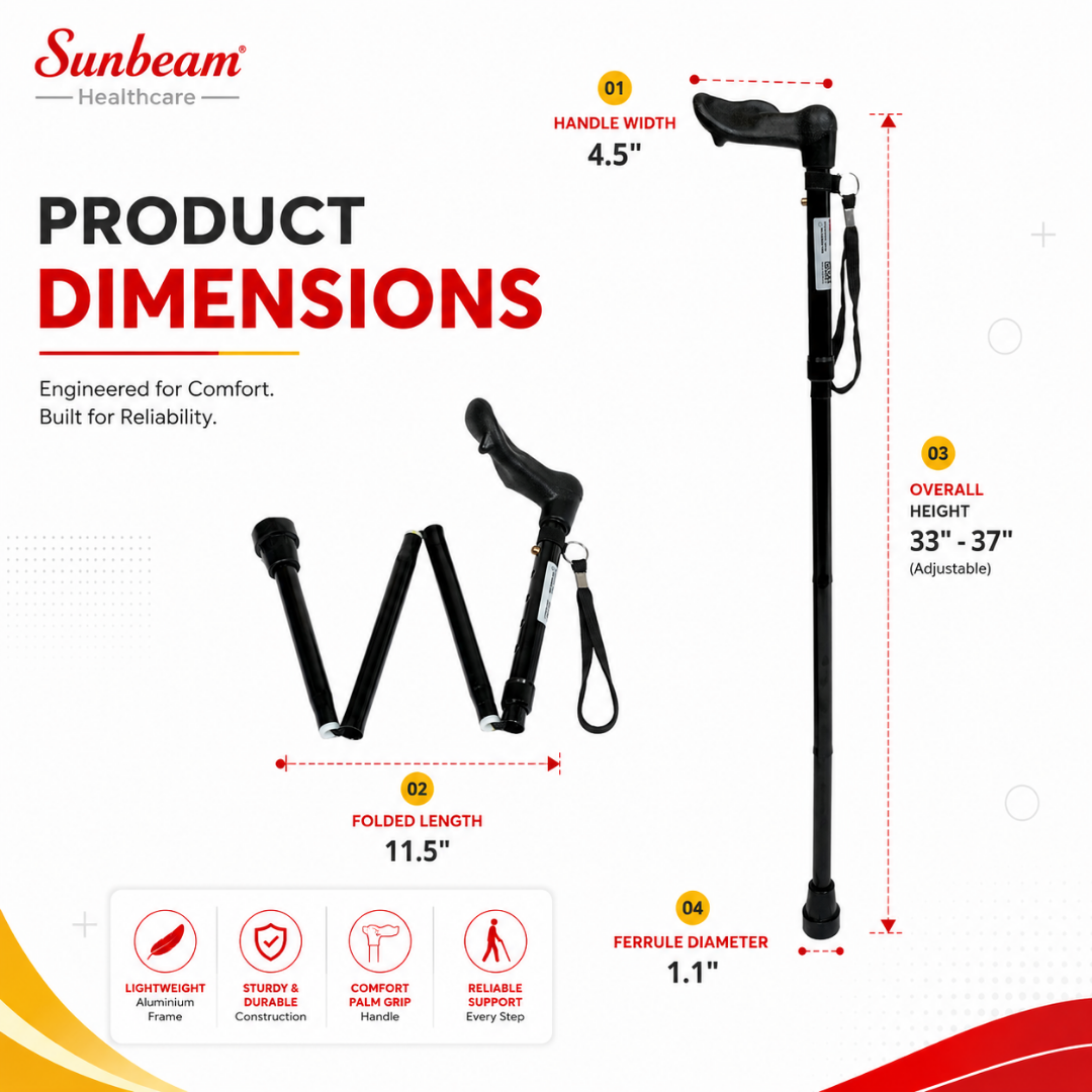 Folding Walking Stick with Ergonomic Handle Right Hand