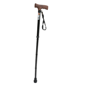 Folding walking stick with wood finish handle