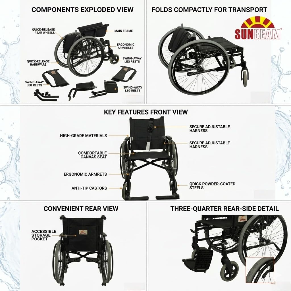 Self Propelled Wheelchair Steel Fold Down Back